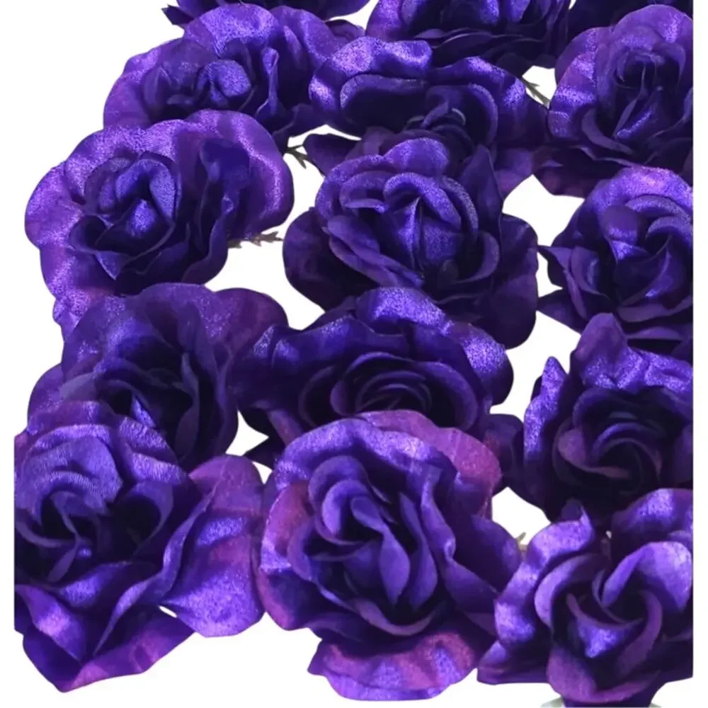 50 Purple Satin Rose Heads Stemless Wedding Floral Craft DIY Wreath 2.5in